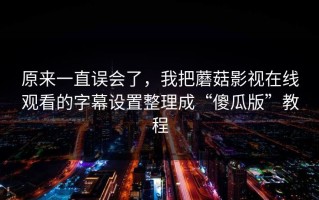 原来一直误会了，我把蘑菇影视在线观看的字幕设置整理成“傻瓜版”教程