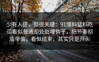 少有人提，但很关键：91爆料猛料吃瓜看似普通却处处埋钩子，把节奏彻底带偏，看似结束，其实只是开头