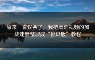 原来一直误会了，我把蘑菇视频的加载速度整理成“傻瓜版”教程