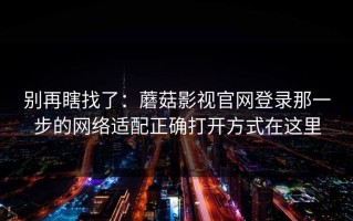 别再瞎找了：蘑菇影视官网登录那一步的网络适配正确打开方式在这里
