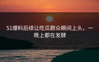 51爆料后续让吃瓜群众瞬间上头，一晚上都在发酵