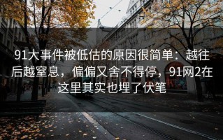 91大事件被低估的原因很简单：越往后越窒息，偏偏又舍不得停，91网2在这里其实也埋了伏笔