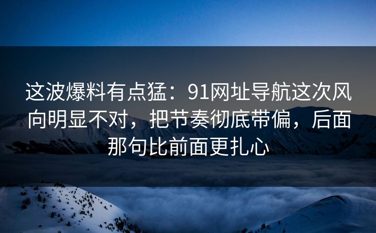 这波爆料有点猛：91网址导航这次风向明显不对，把节奏彻底带偏，后面那句比前面更扎心